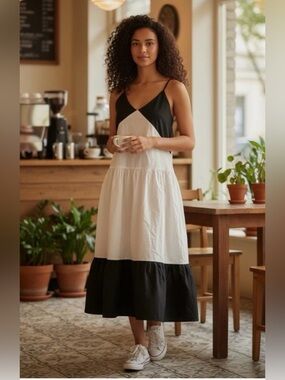 NWT-Banana Republic Cotton Poplin Tiered Midi Dress, Extra Small